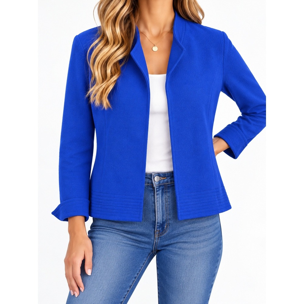 Louben Royal Blue Wool Cashmere Blend Open Front Jacket Blazer Canada Size 10